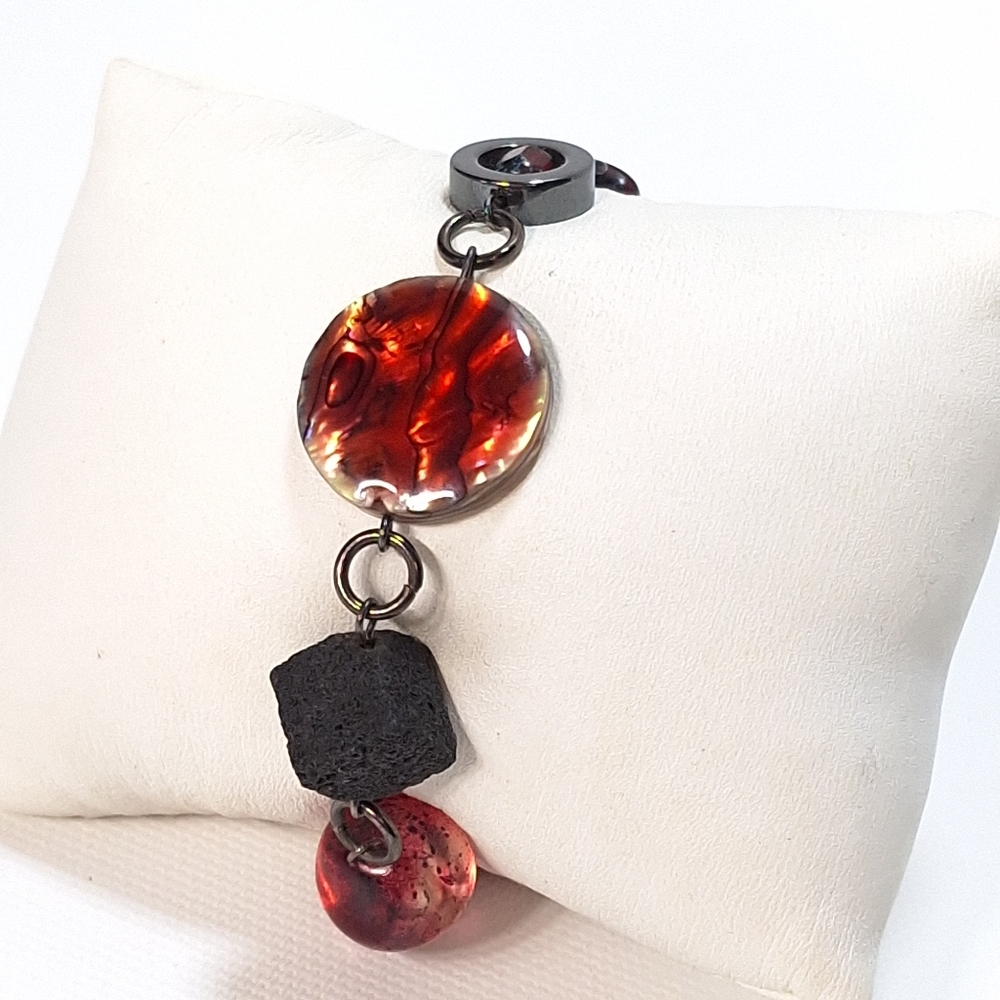 Stone, Glass & Metal Black Red Bracelet